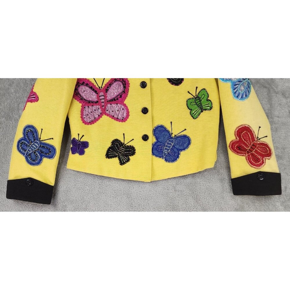 Anage Jacket Womens Small Yellow Black Butterfly Embroidered Button Up Vintage - Picture 8 of 9